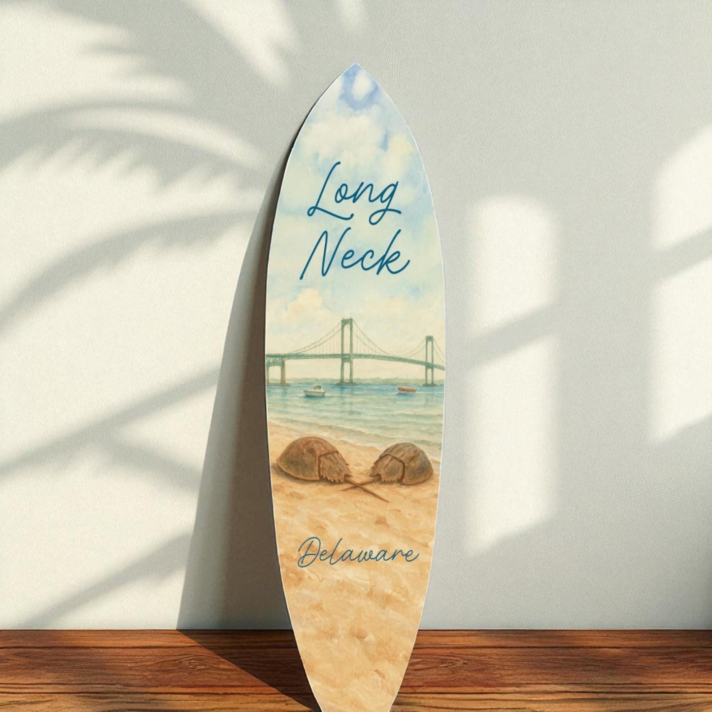 Long Neck Delaware Decorative Surfboard | Indoor Outdoor Coastal Wall Art