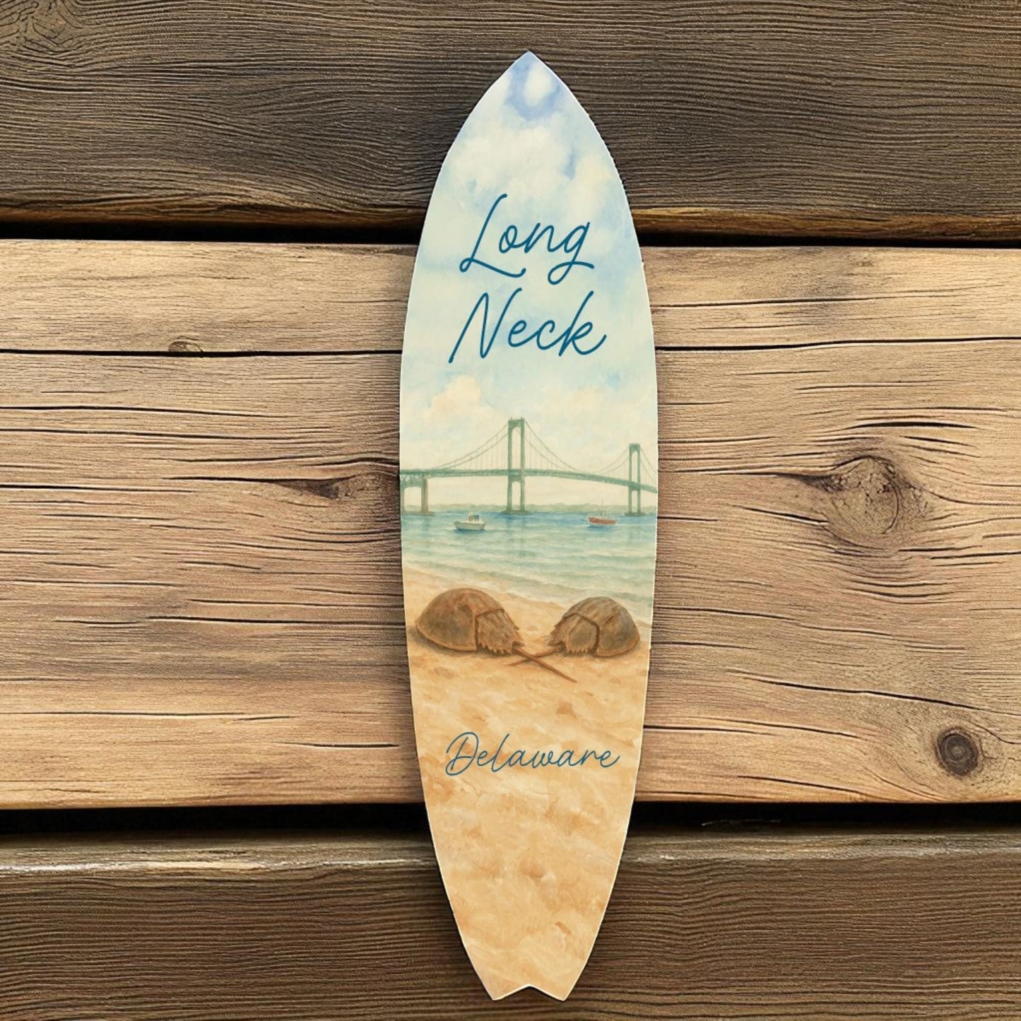Long Neck Delaware Decorative Surfboard | Indoor Outdoor Coastal Wall Art