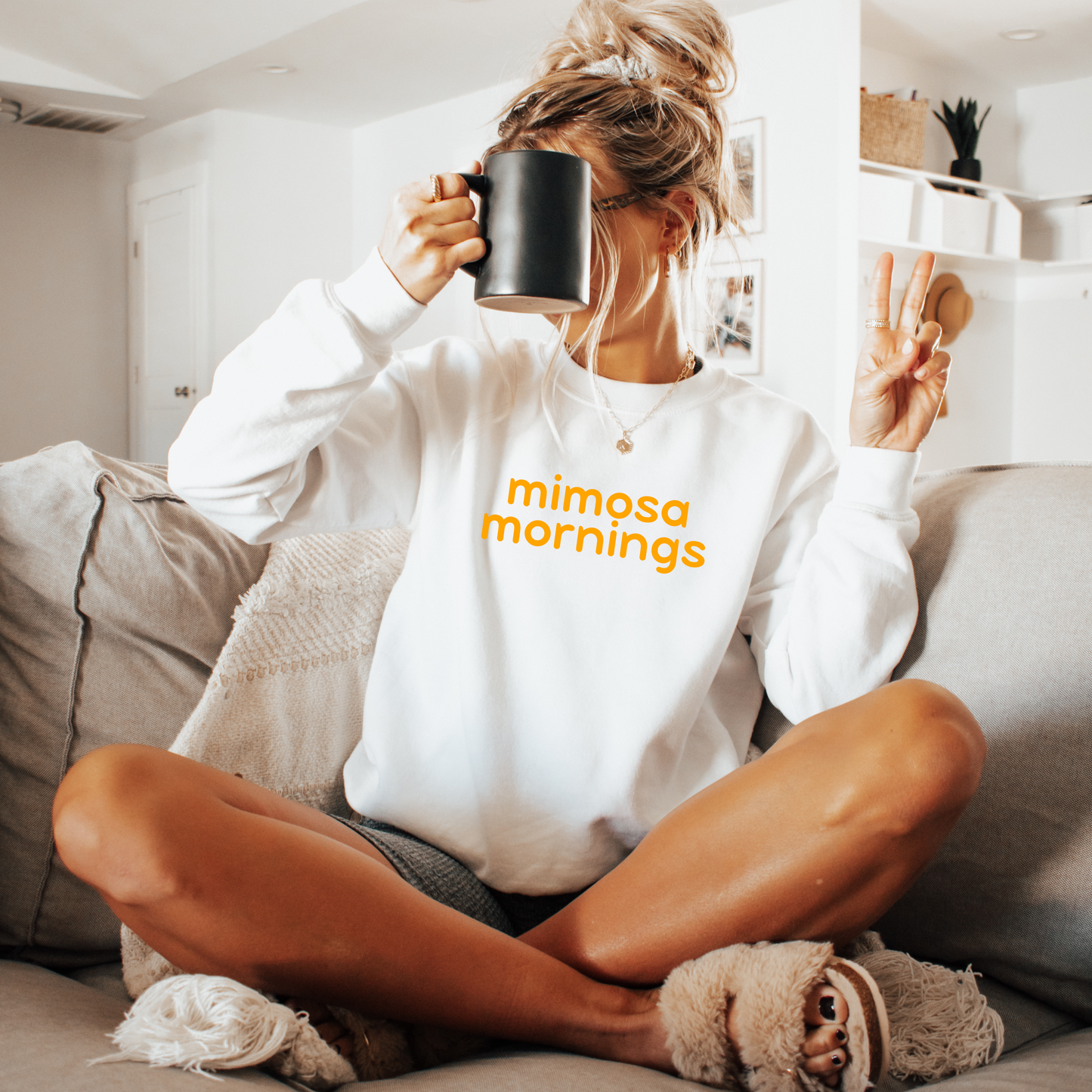 Mimosa Mornings Sweatshirt, Brunch Lover Gift, Cozy Spring Crewneck, Unisex, Cute and Trending