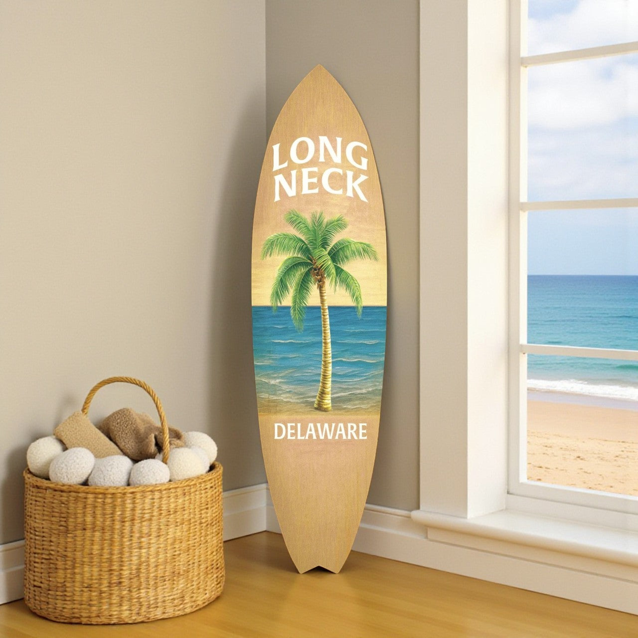 Long Neck Delaware Surfboard Sign, Coastal Delaware Wall Art