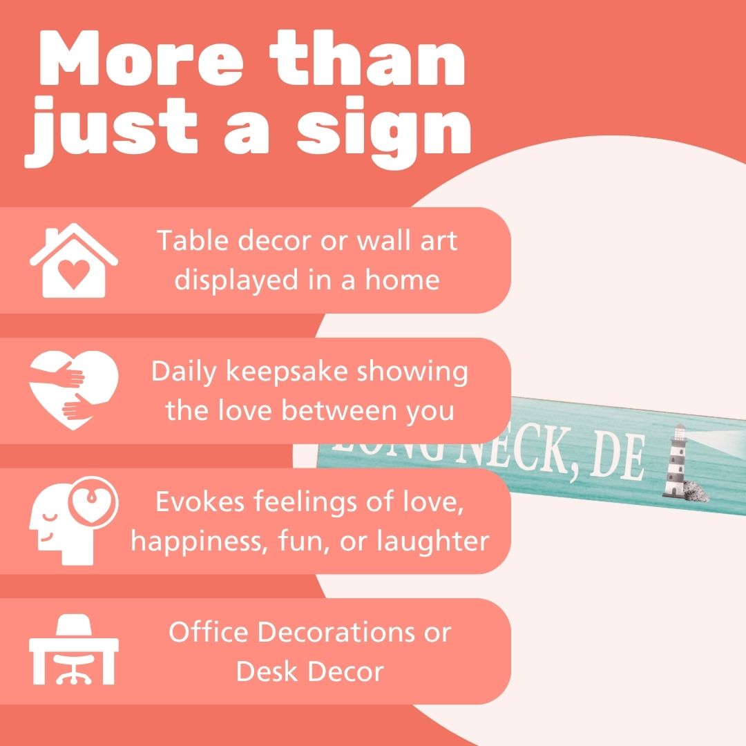 JennyGems Long Neck Delaware Gifts and Souvenirs, Delaware Sign, Lighthouse Decor, Beach Decoration, Tabletop, Made in USA