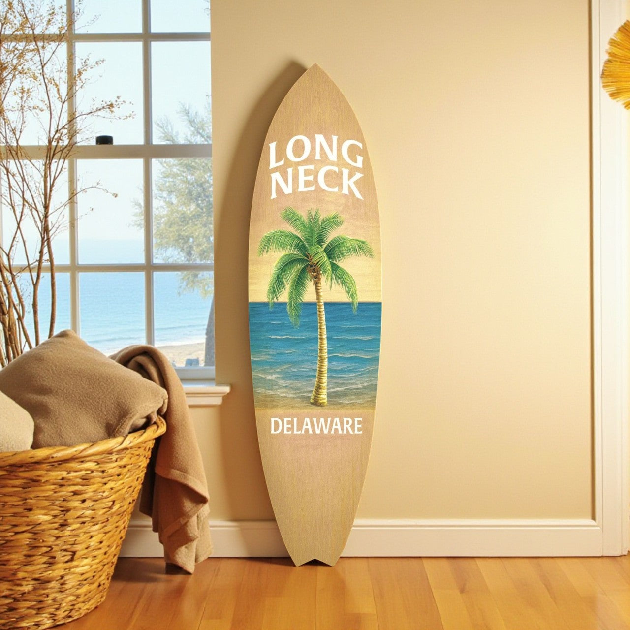 Long Neck Delaware Surfboard Sign, Coastal Delaware Wall Art
