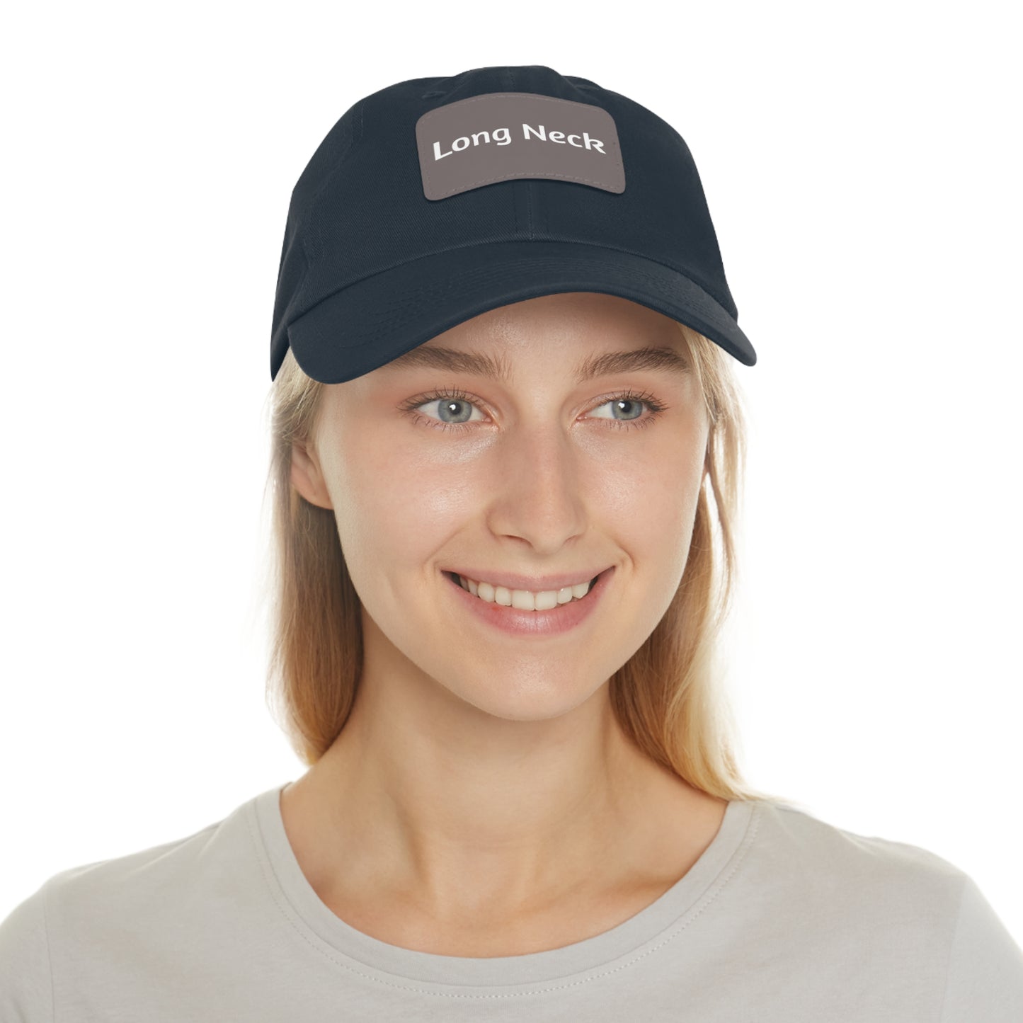 Long Neck Dad Hat with Leather Rectangle Leather Patch