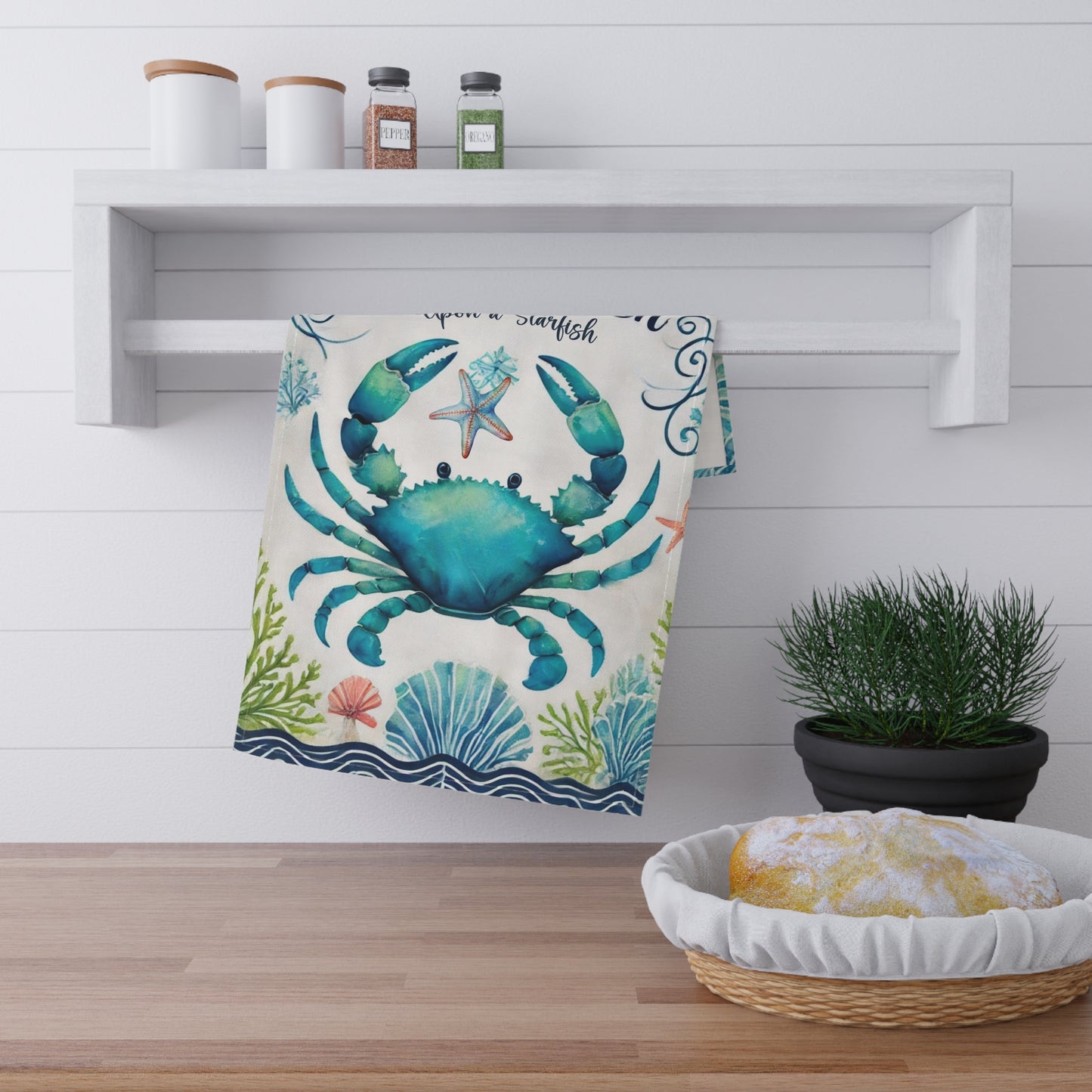 Crab and Starfish Tea Towel