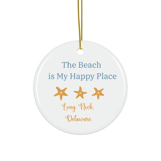 Long Neck Delaware Christmas Ornament - The Beach is My Happy Place