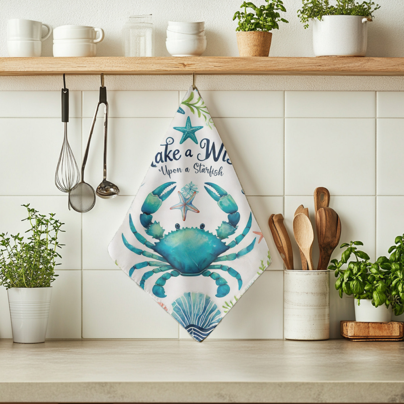 Crab and Starfish Tea Towel