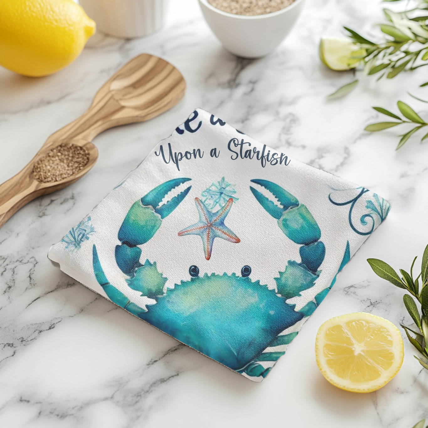 Crab and Starfish Tea Towel