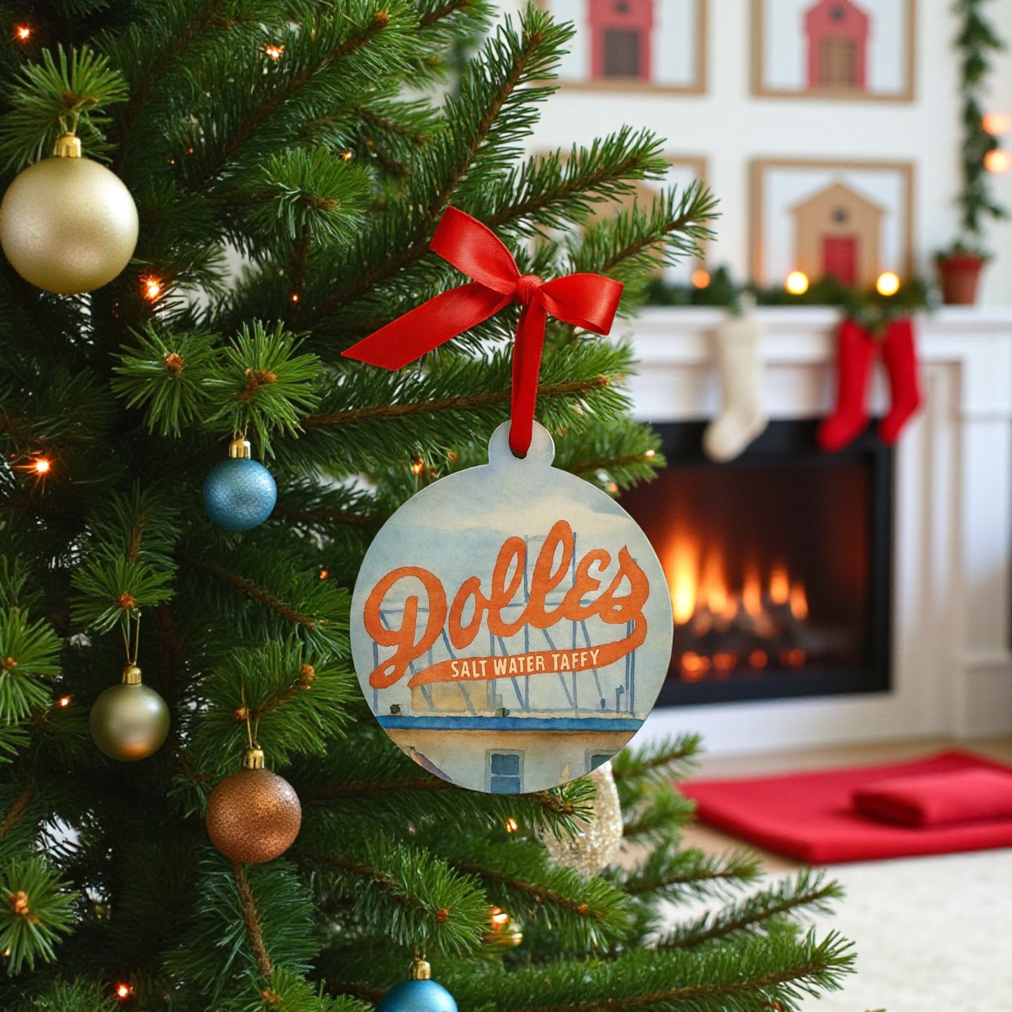 Dolles Rehoboth Beach Christmas Ornament – Round PVC Holiday Keepsake – Delaware Beach Landmark Ornament – Coastal Gift
