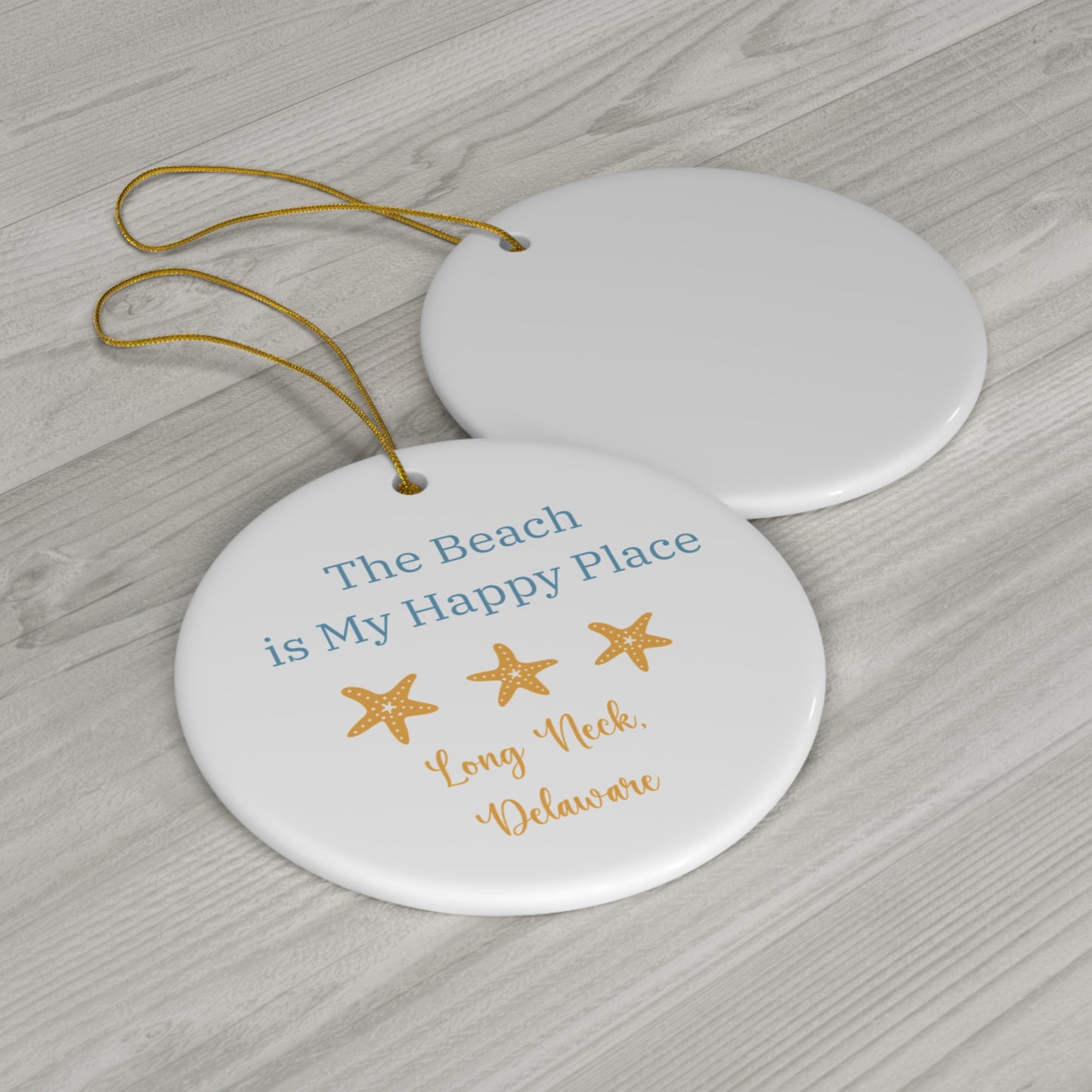 Long Neck Delaware Christmas Ornament - The Beach is My Happy Place