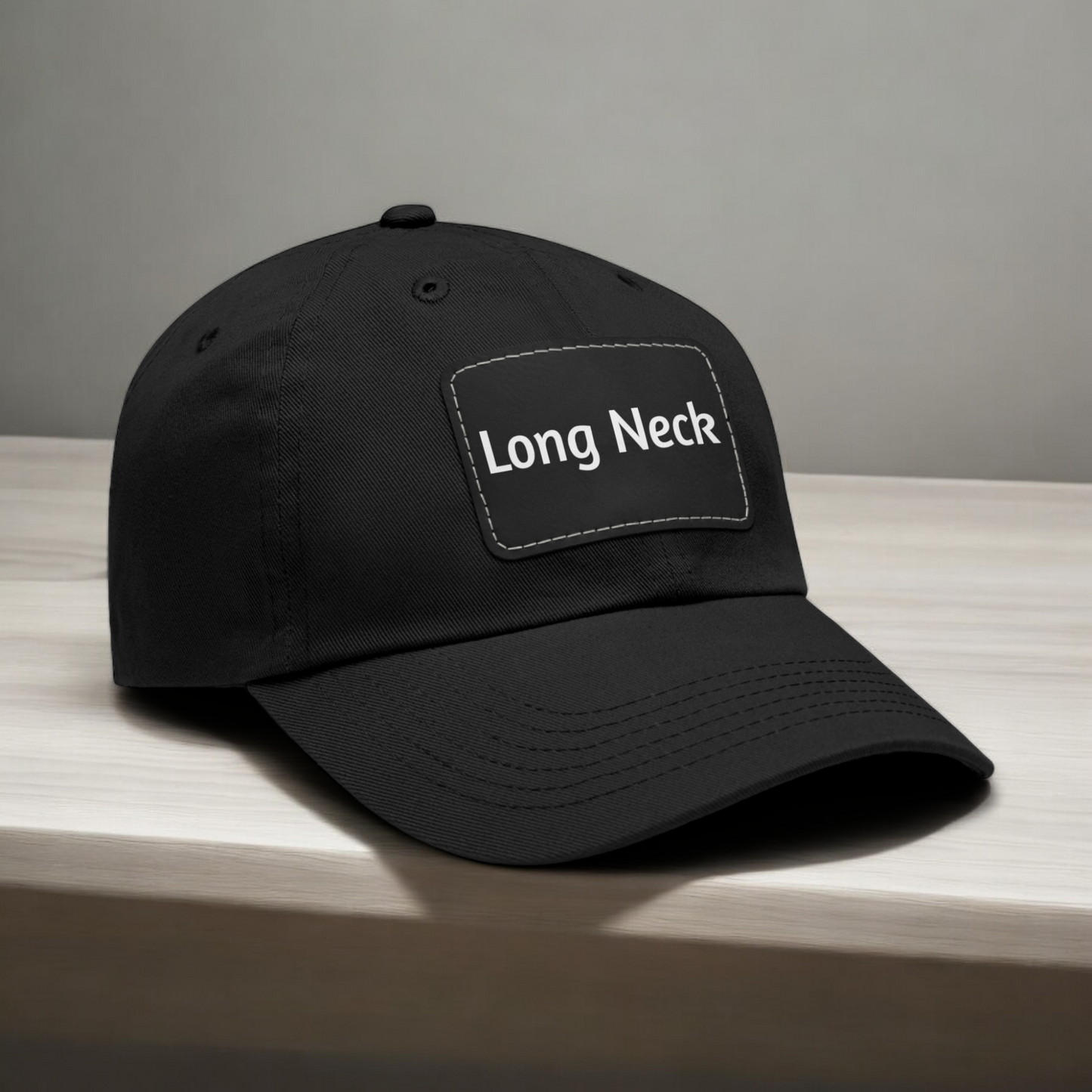 Long Neck Dad Hat with Leather Rectangle Leather Patch