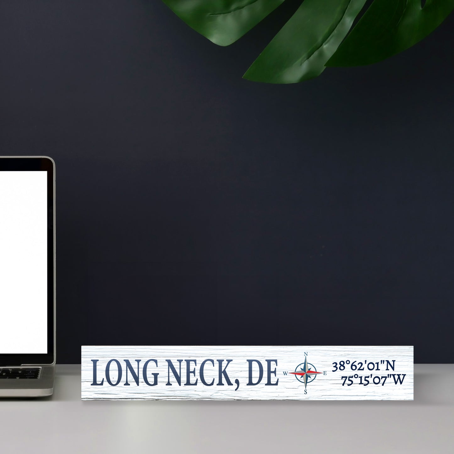 JennyGems Long Neck Delaware Gifts and Souvenirs, Delaware Sign, Compass Coordinates, Beach Decor, Tabletop, Made in USA