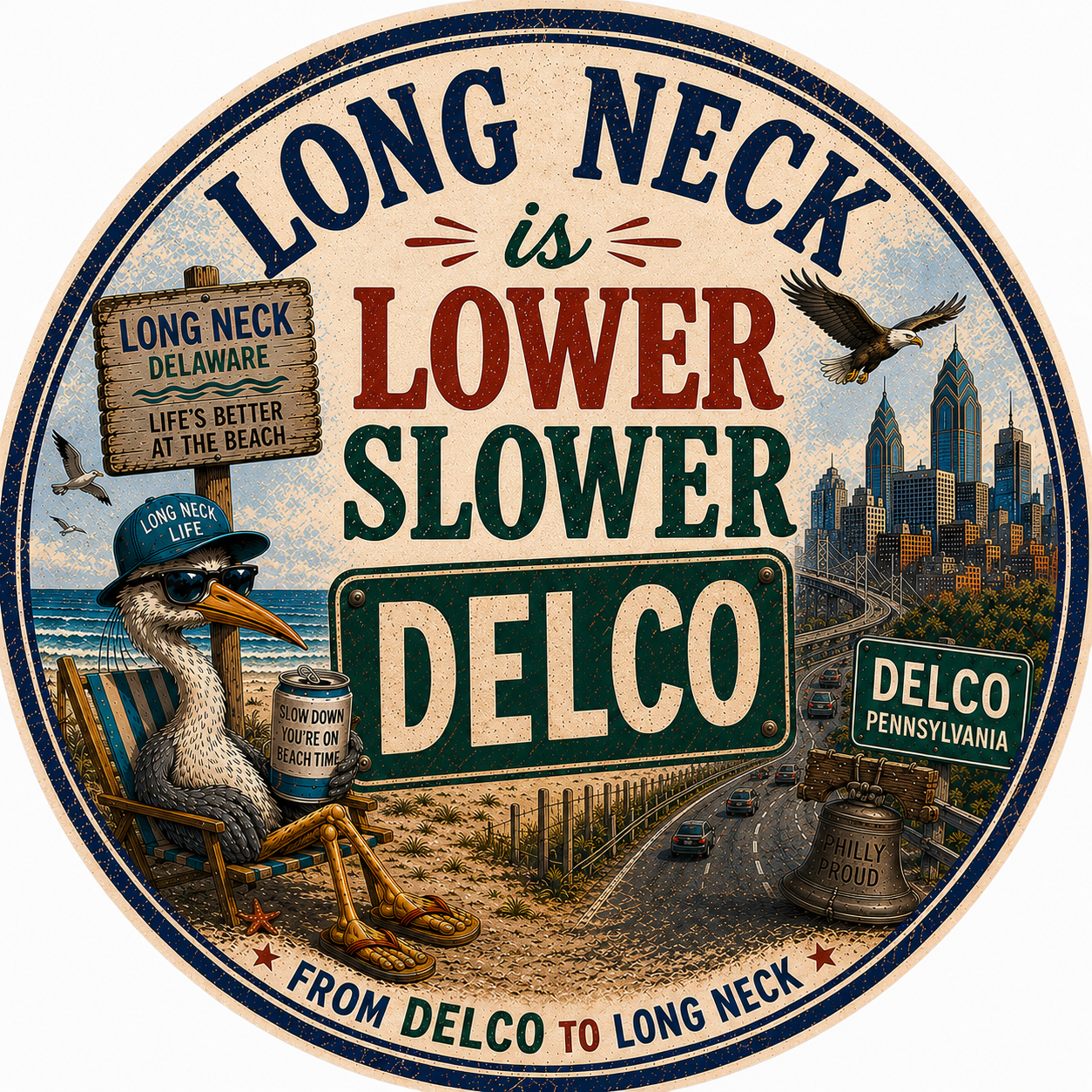 Long Neck - Lower Slower Delco Sticker