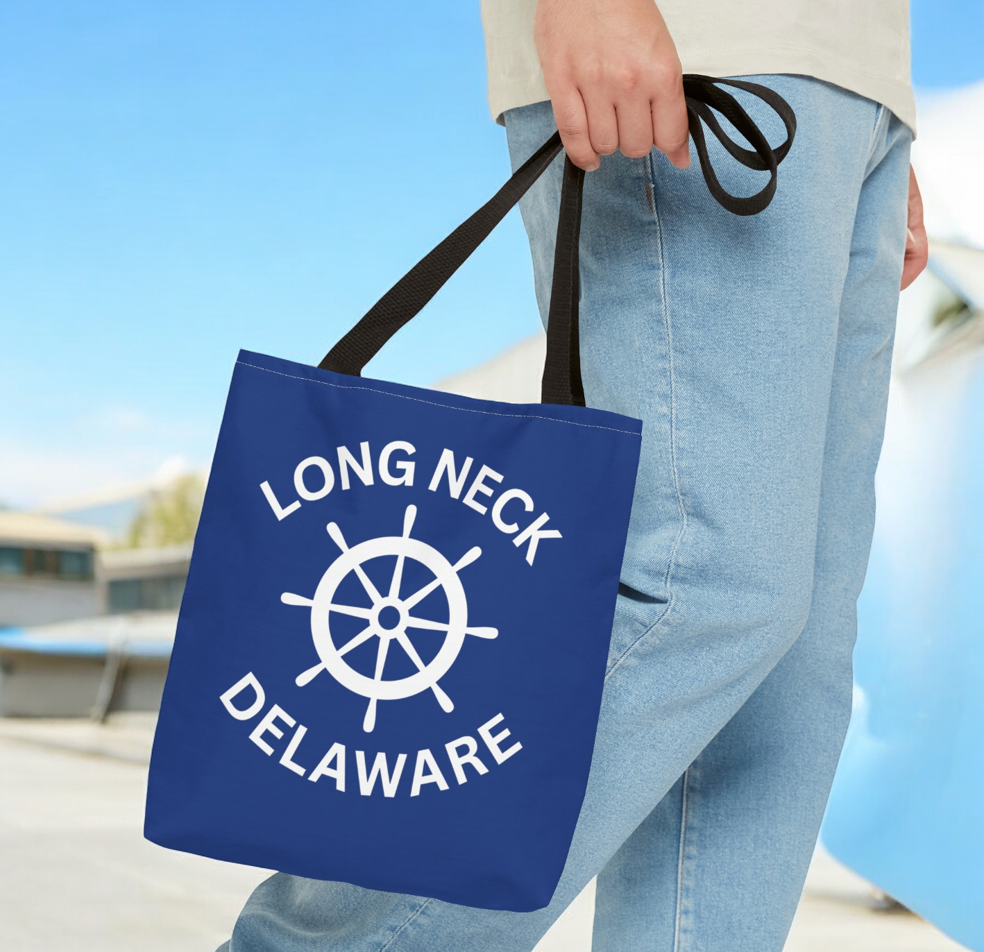 Navy Blue Nautical Tote Bag - Long Neck Delaware