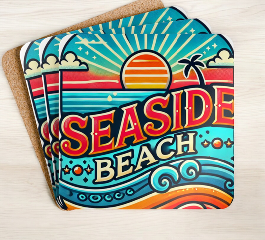 Seaside Beach Long Neck, Delaware Corkwood Coaster Set