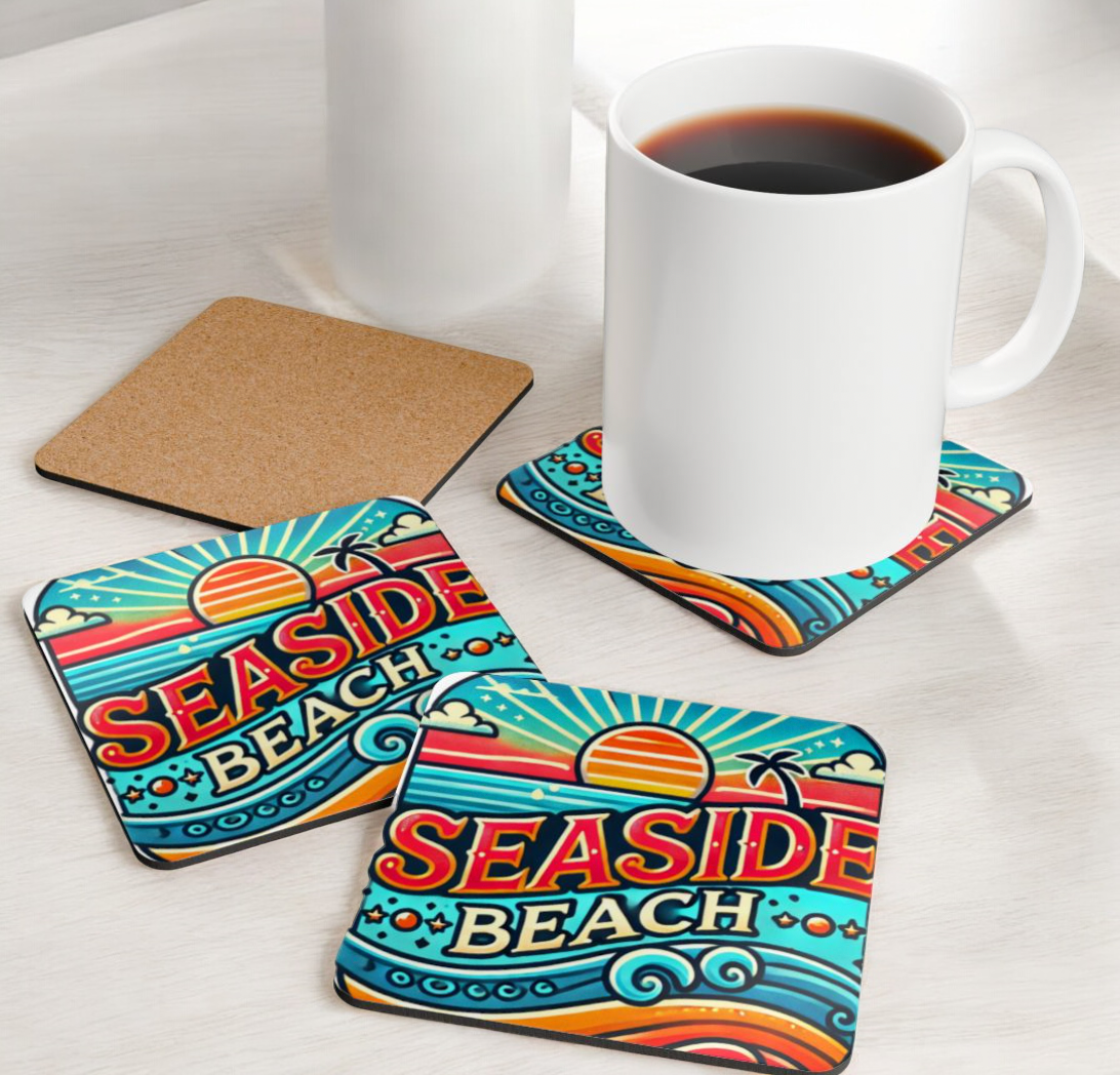 Seaside Beach Long Neck, Delaware Corkwood Coaster Set