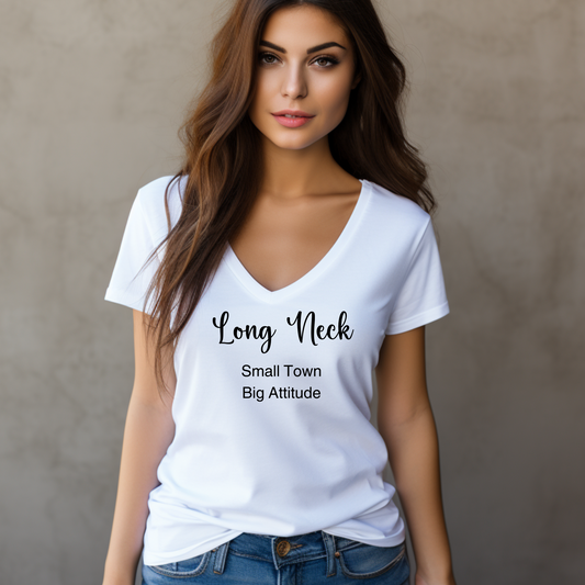 Long Neck, Delaware Ladies' V-Neck T-Shirt - Small Town, Big Attitude