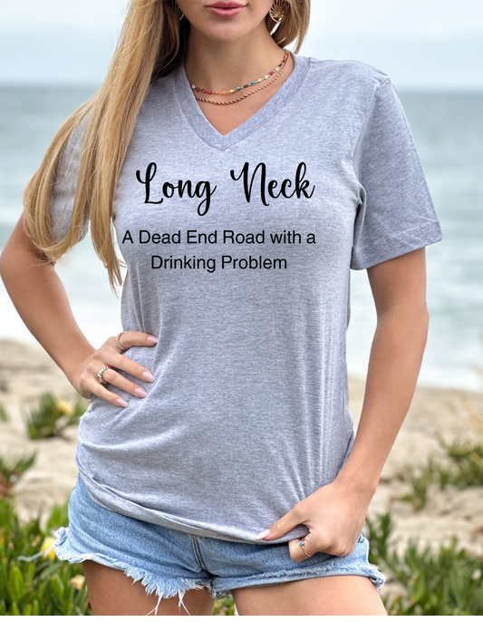 Long Neck, Delaware - Dead End Road with Drinking Problem - Unisex Jersey Short Sleeve V-Neck Tee