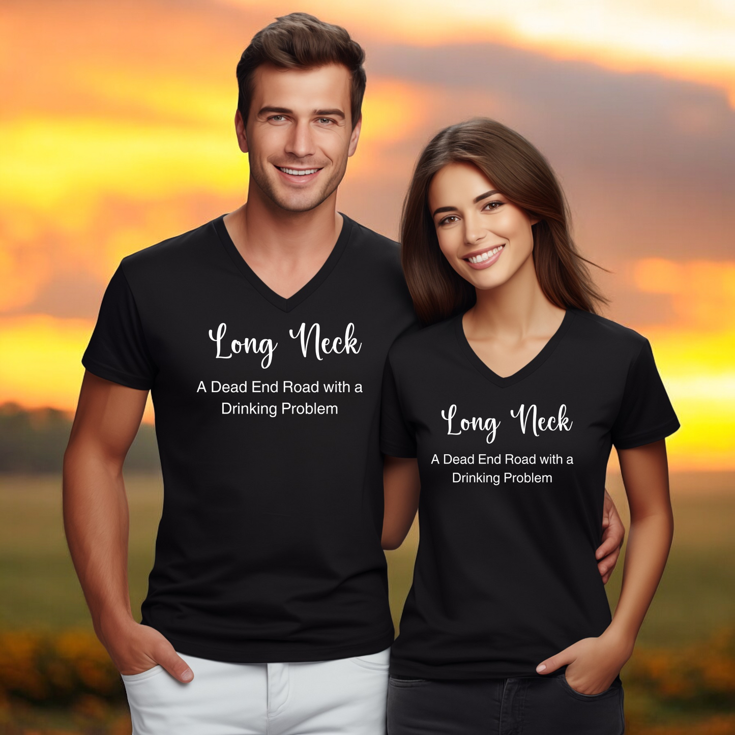 Long Neck, Delaware - Dead End Road with Drinking Problem - Unisex Jersey Short Sleeve V-Neck Tee