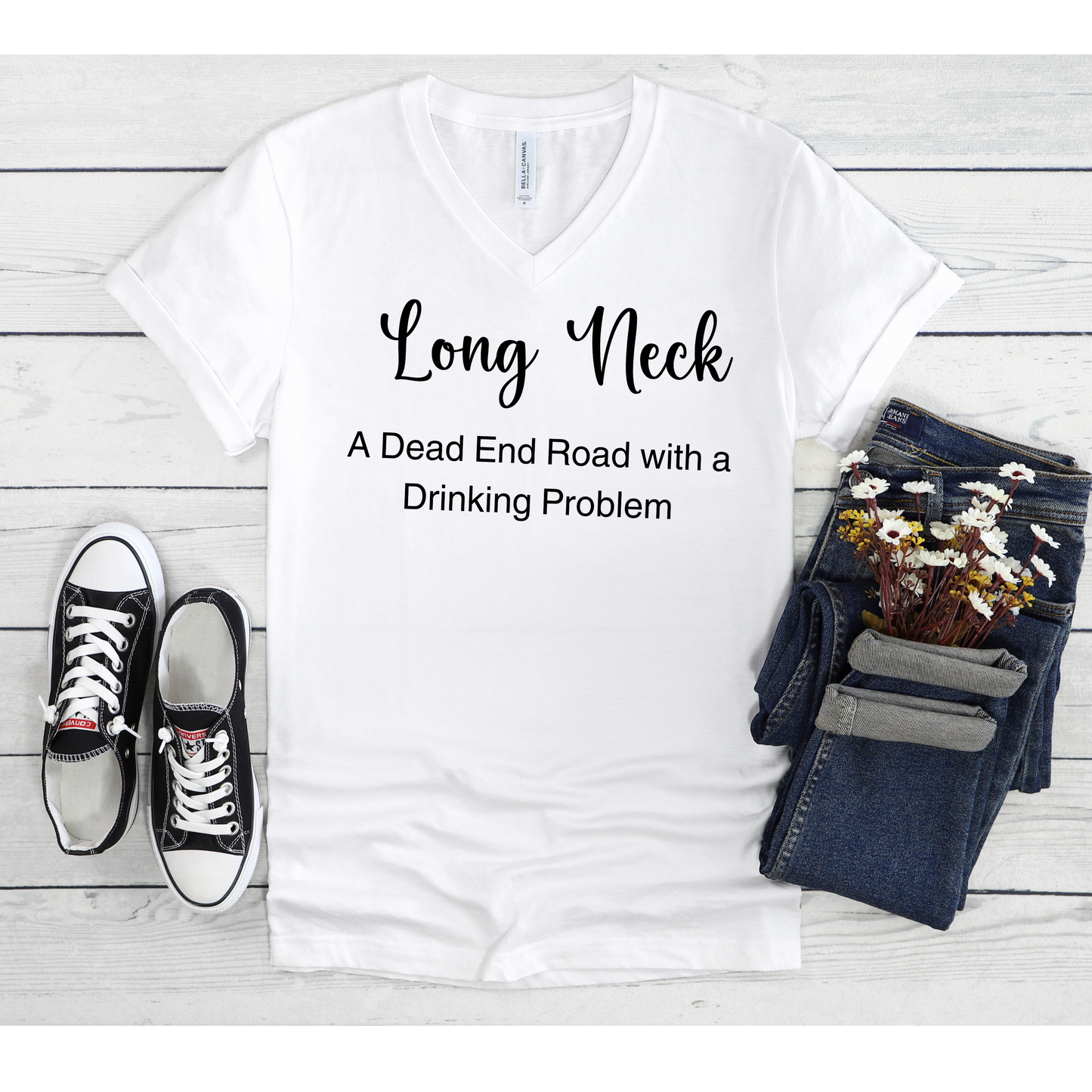 Long Neck, Delaware - Dead End Road with Drinking Problem - Unisex Jersey Short Sleeve V-Neck Tee