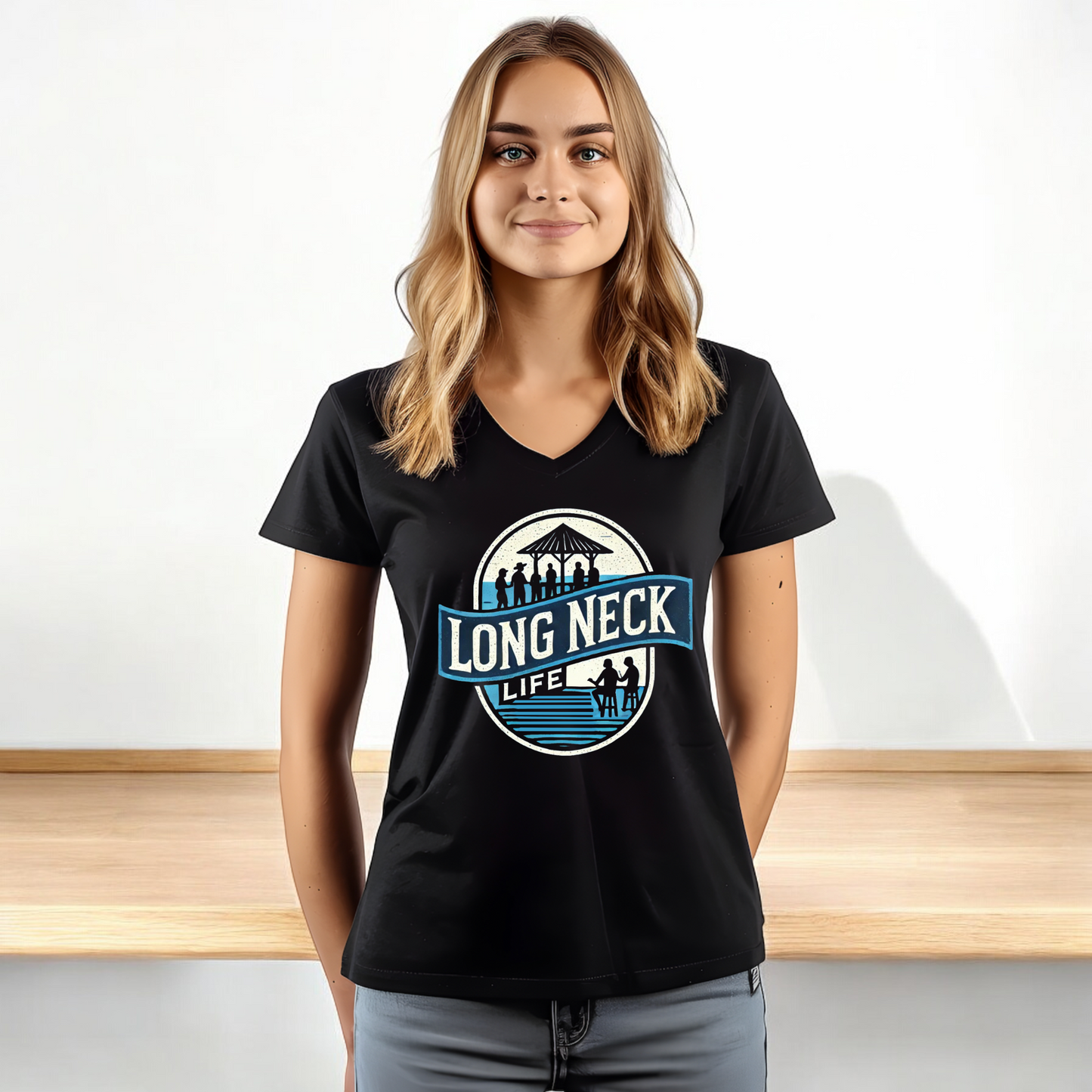 Long Neck Life Ladies' V-Neck T-Shirt