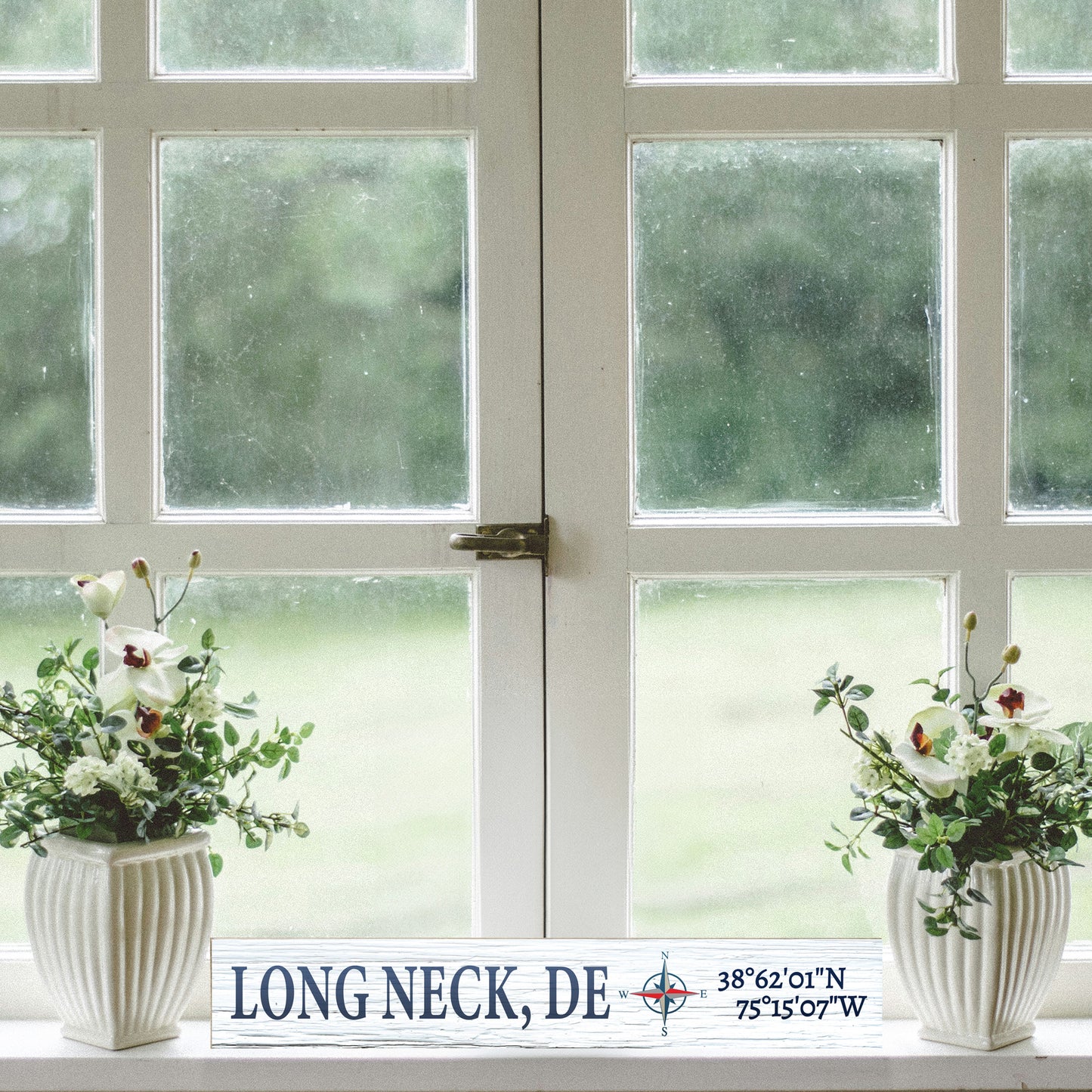 JennyGems Long Neck Delaware Gifts and Souvenirs, Delaware Sign, Compass Coordinates, Beach Decor, Tabletop, Made in USA