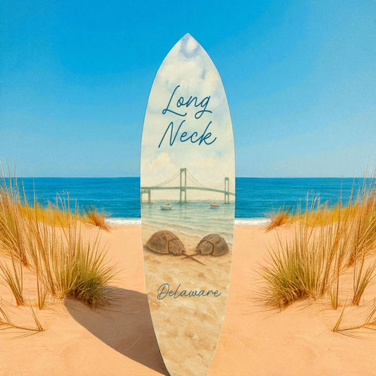 Long Neck Delaware Decorative Surfboard | Indoor Outdoor Coastal Wall Art