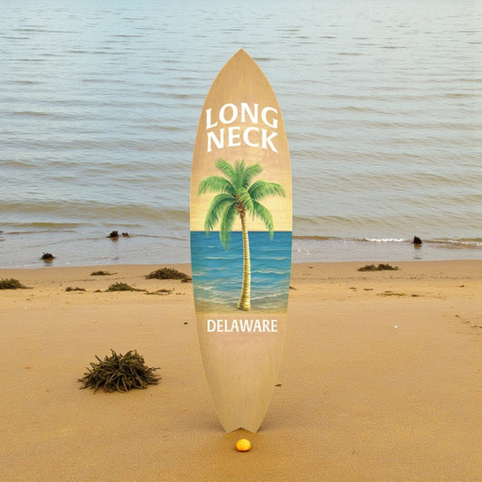 Long Neck Delaware Surfboard Sign, Coastal Delaware Wall Art